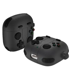 Cute 3D GamePad Cartoon Earphone Case - Silicone Shockproof Protective Cover with Hook (Black)