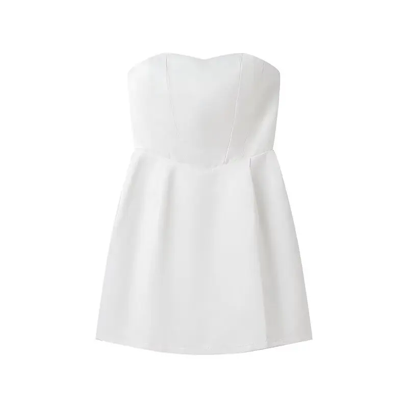 thumbnail image 1 of HH TRAF Vestido corto femenino de verano sin espalda, nuevo, liso, con lazo en la espalda, cremallera, sin mangas, diseño sin tirantes, vestido de noche para mujer, 1 of 5