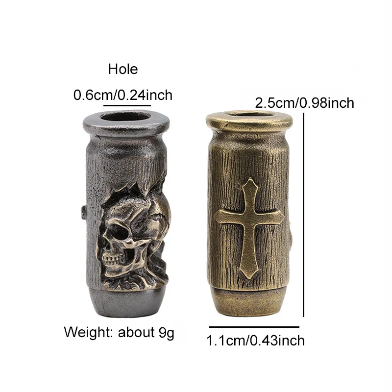 Skull Cross Bullet Brass Knife Beads EDC DIY Paracord Woven Bracelets Lanyard Pendants Accessories Outdoor Tool Hangings Decors