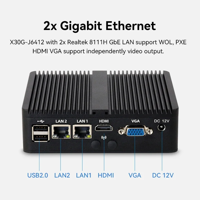 인텔 셀러론 팬리스 산업용 IoT 미니 PC, J6412 J4125 J1900 2x COM RS232 RS485 2x 기가비트 이더넷 지지대, WiFi 3G 4G SIM
