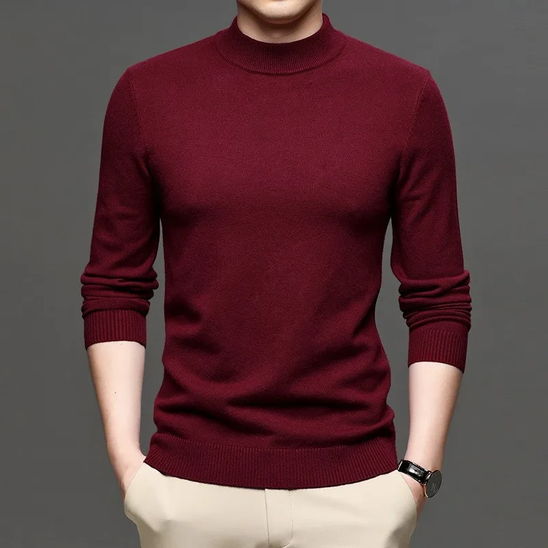 Korean Spring And Autumn  Urban Fashion Cashmere Rib Bottom Sweater Half High Neck Solid Color Slim High Elastic Base Shirt