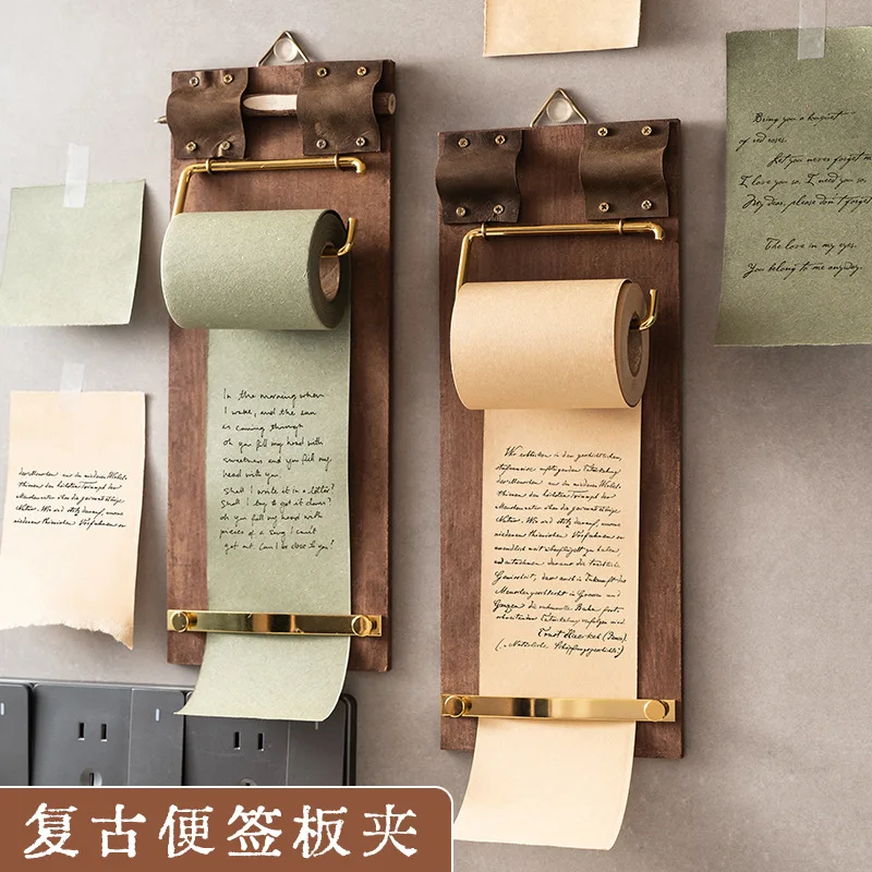 Blocco note retrò appendibile con clip, fogli di carta a rotolo, foglietti strappabili, blocco note in legno bianco, blocco messaggi vuoto - immagine 4