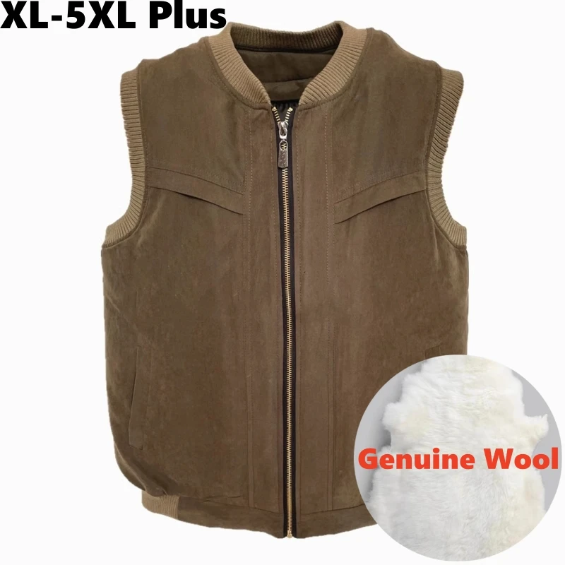 Real Wool Leather Mens Vest Autumn Winter Plush Thick Warm Wool Jacket Removable Inner Tank Tops Dad's Clothes Thermal Waistcoat