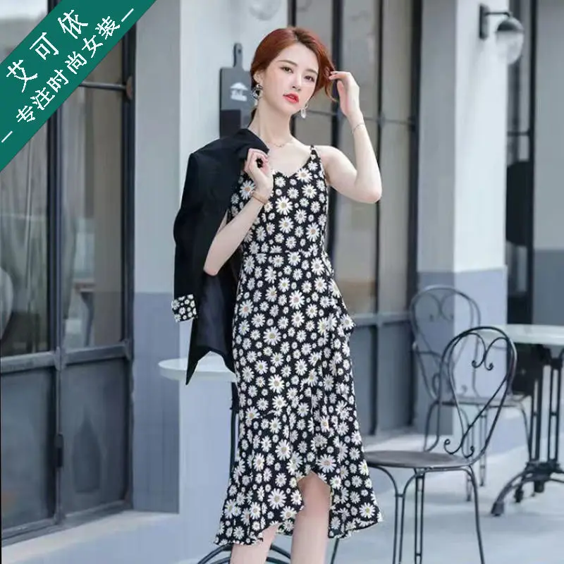 

S-4xl Womens Blazer Suits Spring Summer Female Three Quarter Coat+dress 2pcs Sets Floral Office Comfortable Ladies Outfits H174