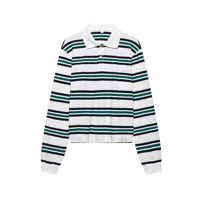 DUOPERI femmes mode 2025 nouveau rayé pull chemises revers cou manches longues élégance femme Chic dame Polo hauts 5