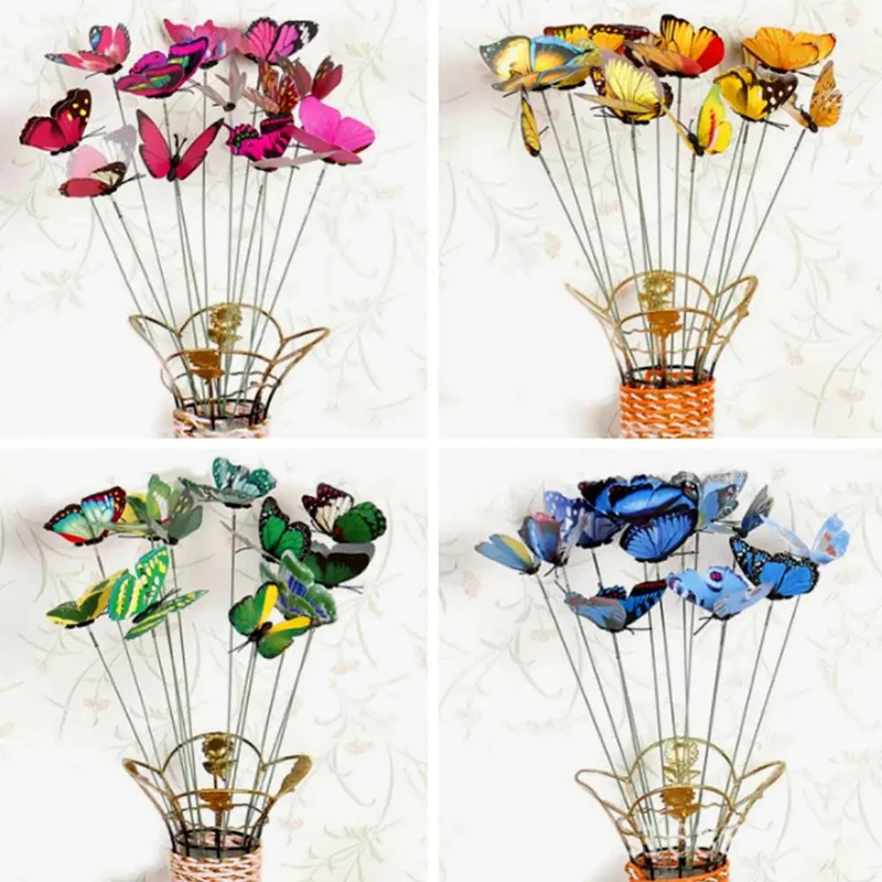 10Pcs/Set Exquisite Simulation Butterfly Stick Outdoor Garden Flower Pot Decor Ornament Gardening Supplies