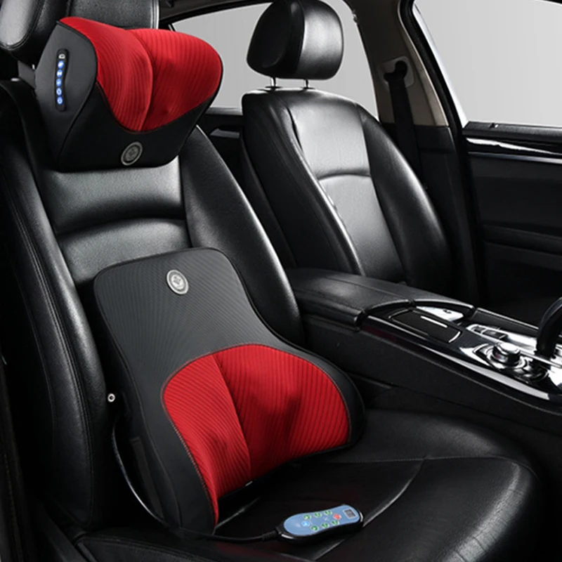 

Car Electric Massage Headrest Lumbar Support Vibration Waist Lumbar Neck Pillow Backrest Cushion Car Seat Interior Accessories