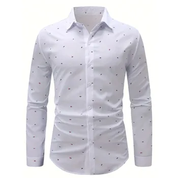 FGKKS Camicia elegante bianca da uomo Camicia da lavoro maschile a quattro stagioni elastica casual intelligente a maniche lunghe a pois nuovissima 1