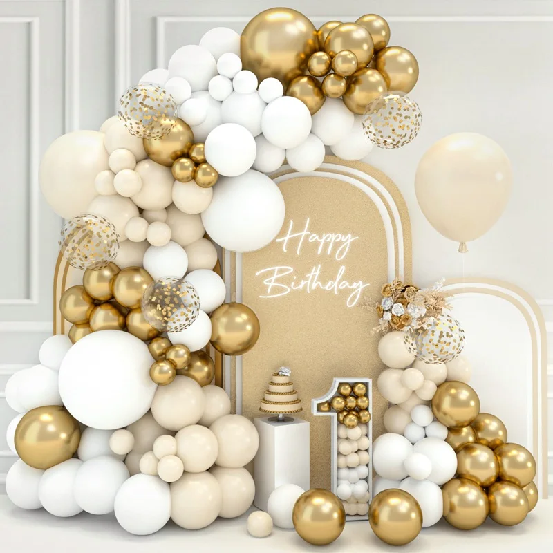 Description Picture 2 of itemWhite Sand Gold Balloons Garland Arch Kit Retro Beige White Balloons Wedding Decor Birthday Baby Shower Party Backdrop Globos