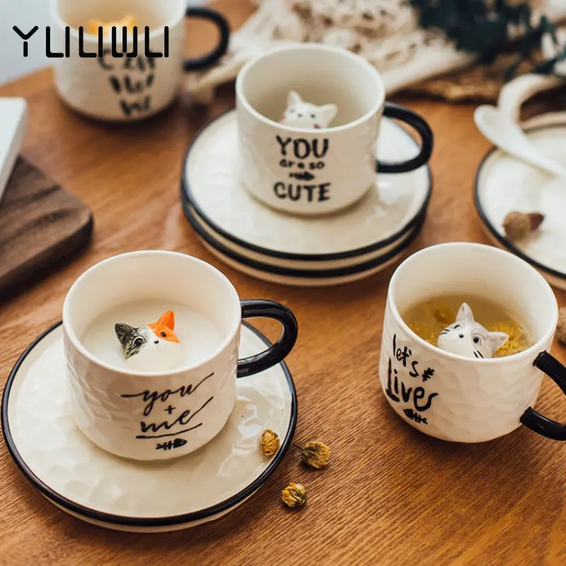 200ml Cute Drinking Cups with Animal Inside with Ceramic Coaster