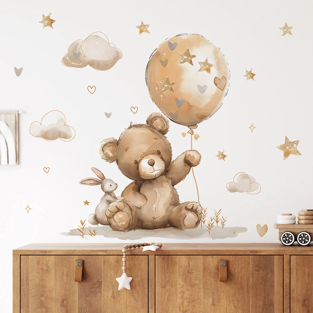 Kawaii Bear Balloon Wall Stickers For Baby Girls Boys Children Kids Room Decoration Nursery Wallpaper Cartoon Animal Star Cloud wall stickers,luminous wall stickers,vinyl decal stickers,children room decoration