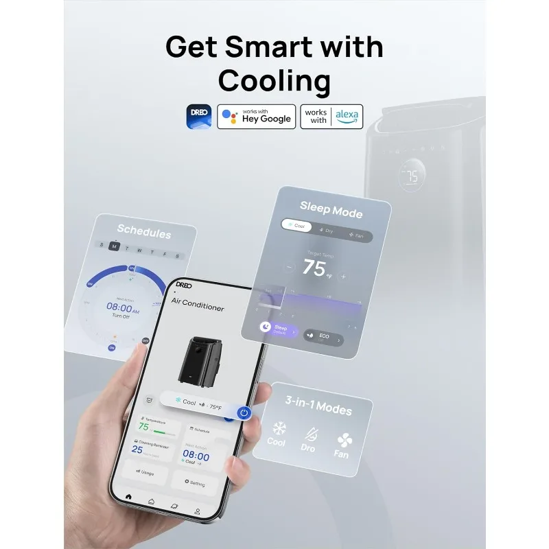 Dreo Portable Air Conditioners,12,000 BTU Air Conditioner Drainage-free Cool 46dB Quiet, APP/Voice/Remote,Timer Fan&Dehumidifier 4