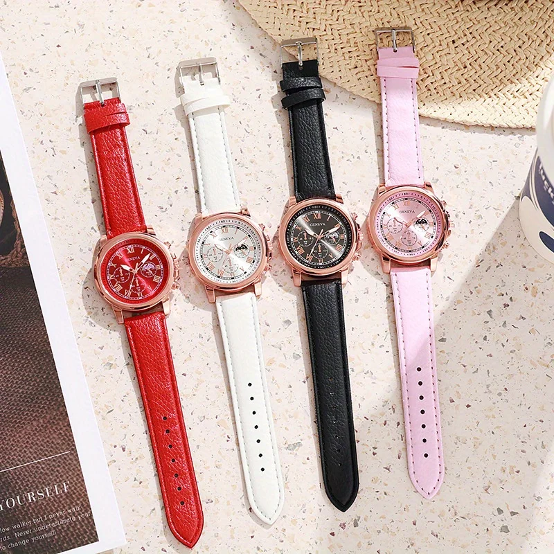 Stylish and Casual High Quality Ladies Colorful Gold Dial Leather Strap Full Diamond Watch Student Girl Simple Vintage Clock