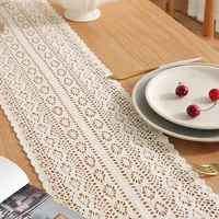 Boho Beige Table Runner, Vintage Farmhouse Bohemian Crochet Macrame Table Runner for Wedding Party Coffee Dining Table Decor 2