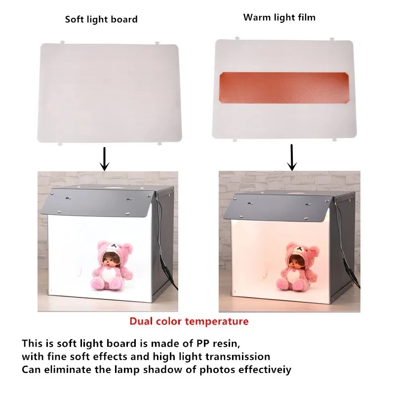 SANOTO 40cm Photo Light Box Photography Studio Portable Folding Softbox LED Lights Dimmable Fotobox Desktop Shooting Tent Kit