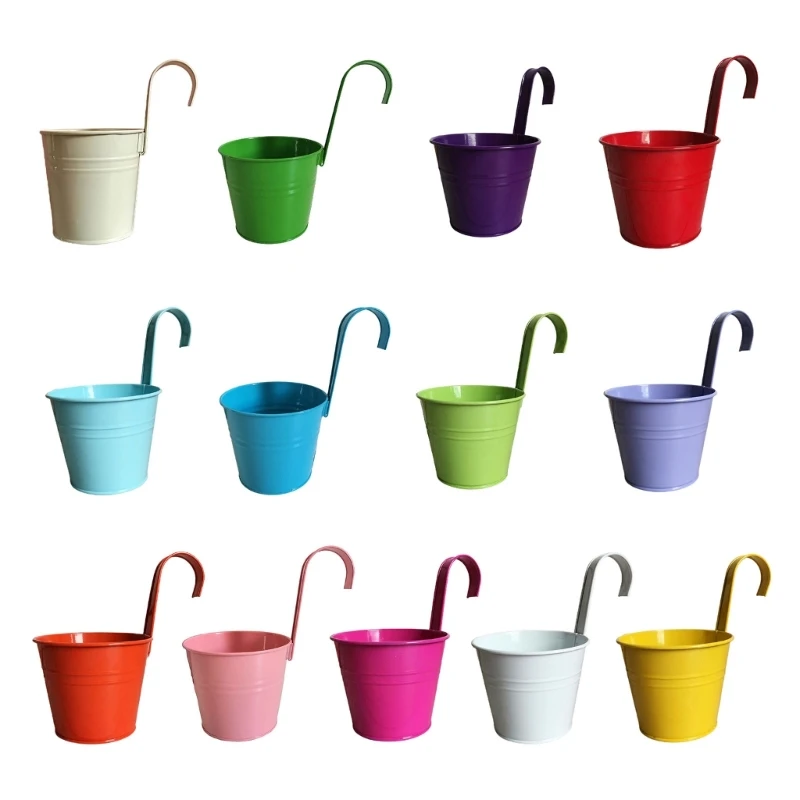 

10pcs Flower Pots Metal Iron Hanging Planter with Detachable Hook Balcony Bucket