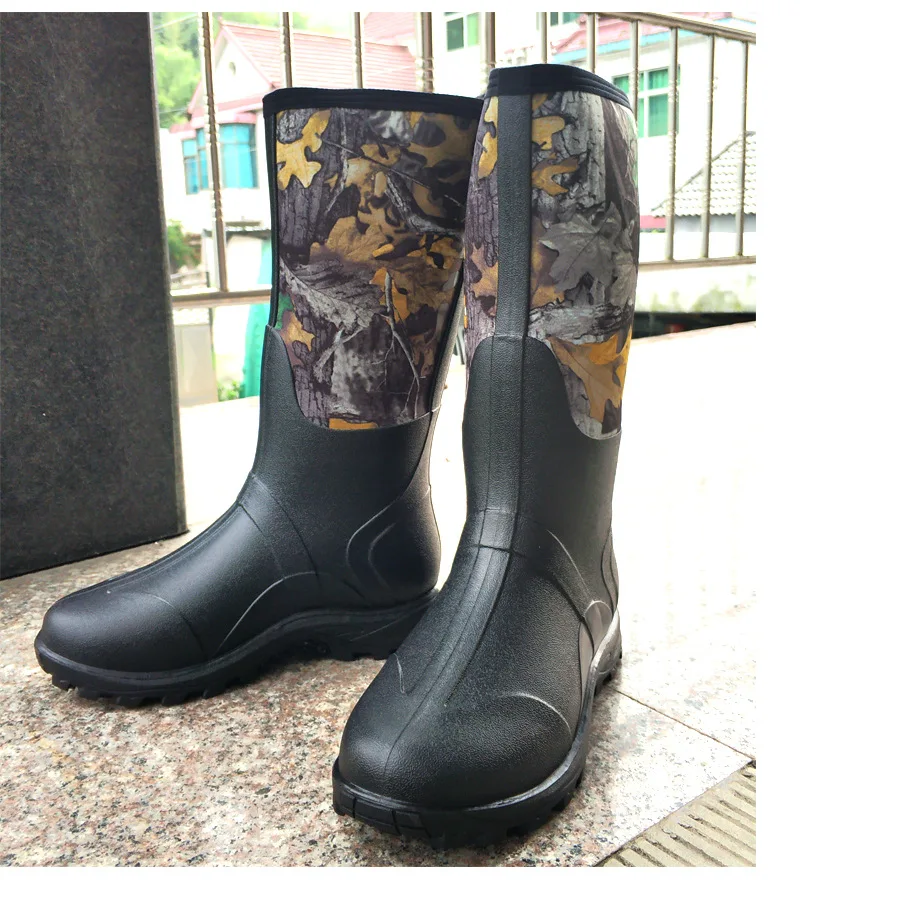 Waterproof Anti-Scratch Neoprene High Rain Boots Winter Keep Warm Snow Shoes Maple Leaves Camouflage Hunting Fishing Boots