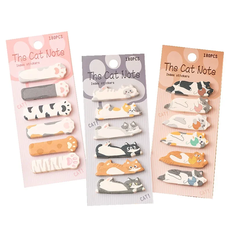 180sheets Cartoon Animals Sticky Notes Kawaii Cat Index Tabs Stickers Label Paper Notepads 6