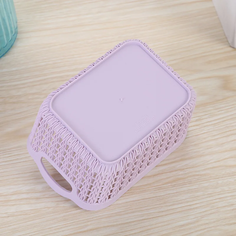 Description Picture 5 of item1pc Storage Basket Hollow Portable Sundries Carved Out Rattan Plastic Organizer Container Kitchen Home Office