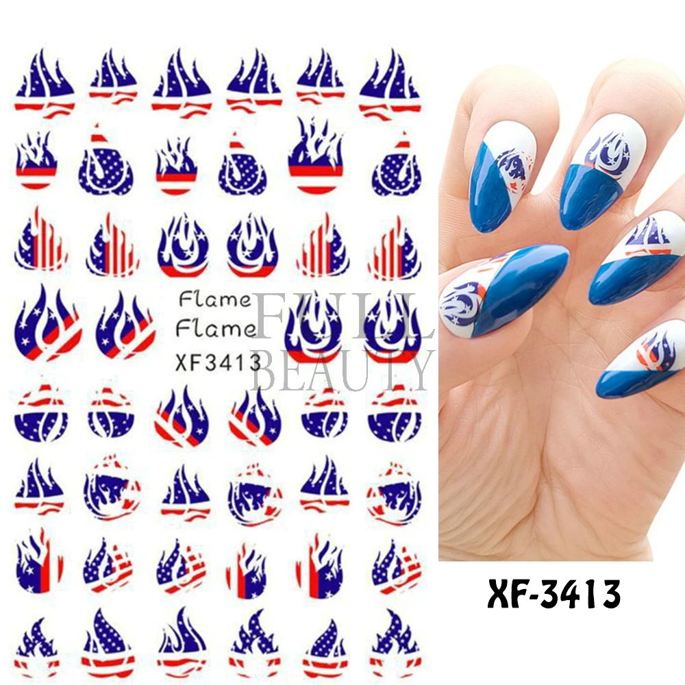 American Flag Nail Sticker 4th Of July Independence Day Design Firework Flame Sliders For Nails Manicure Accessories GLXF3401 nail stickers nail art tools nail art decoration nail decals american flag stickers