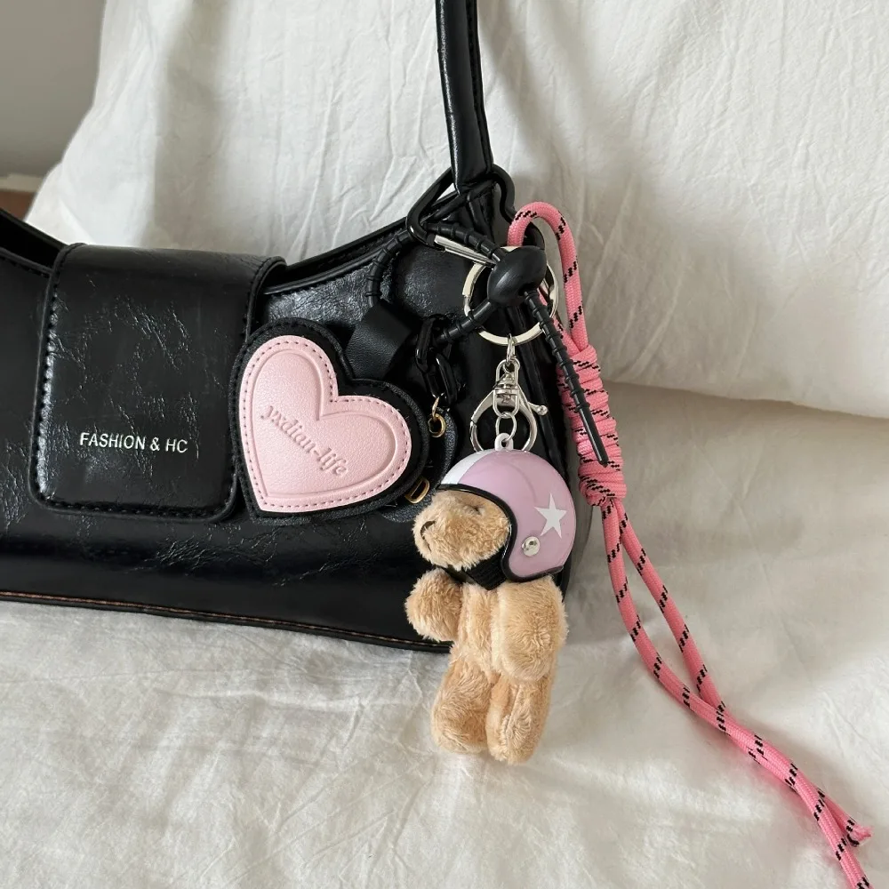 Fashion helmet small pendant leather bag decoration hiking rope keychain bag decoration hanging chain 3
