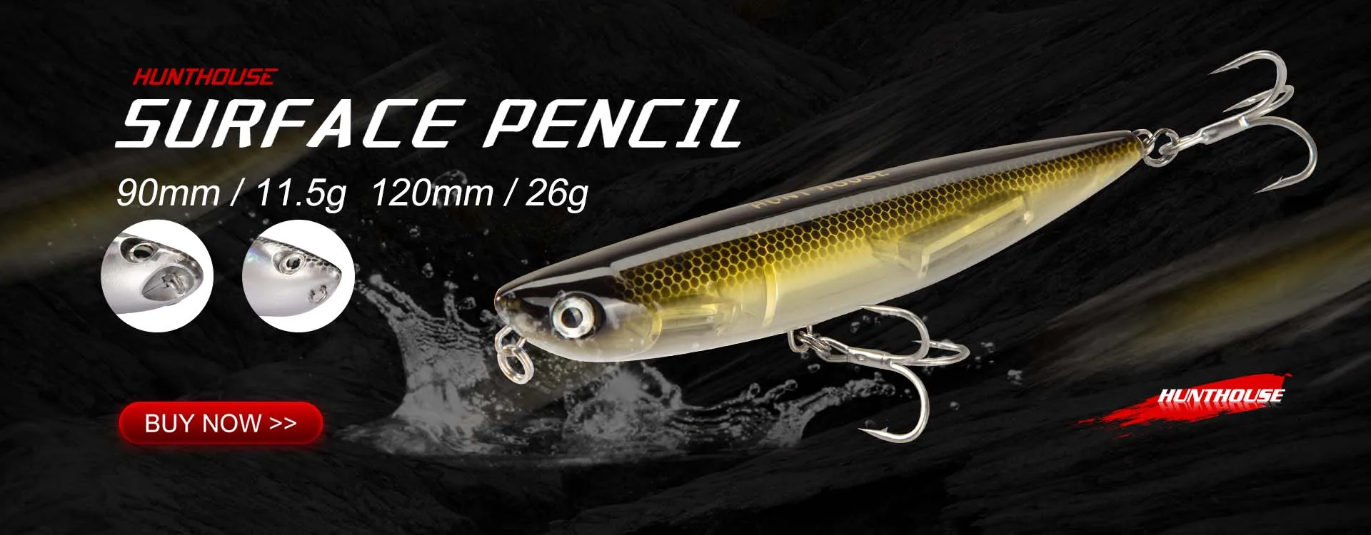 Hunthouse Sinking Pencil Angelköder 90mm/14,8g 130mm/26g Harte Kunstköder Stickbait zum Angeln auf Seebarsch und Barsch – Detail 1