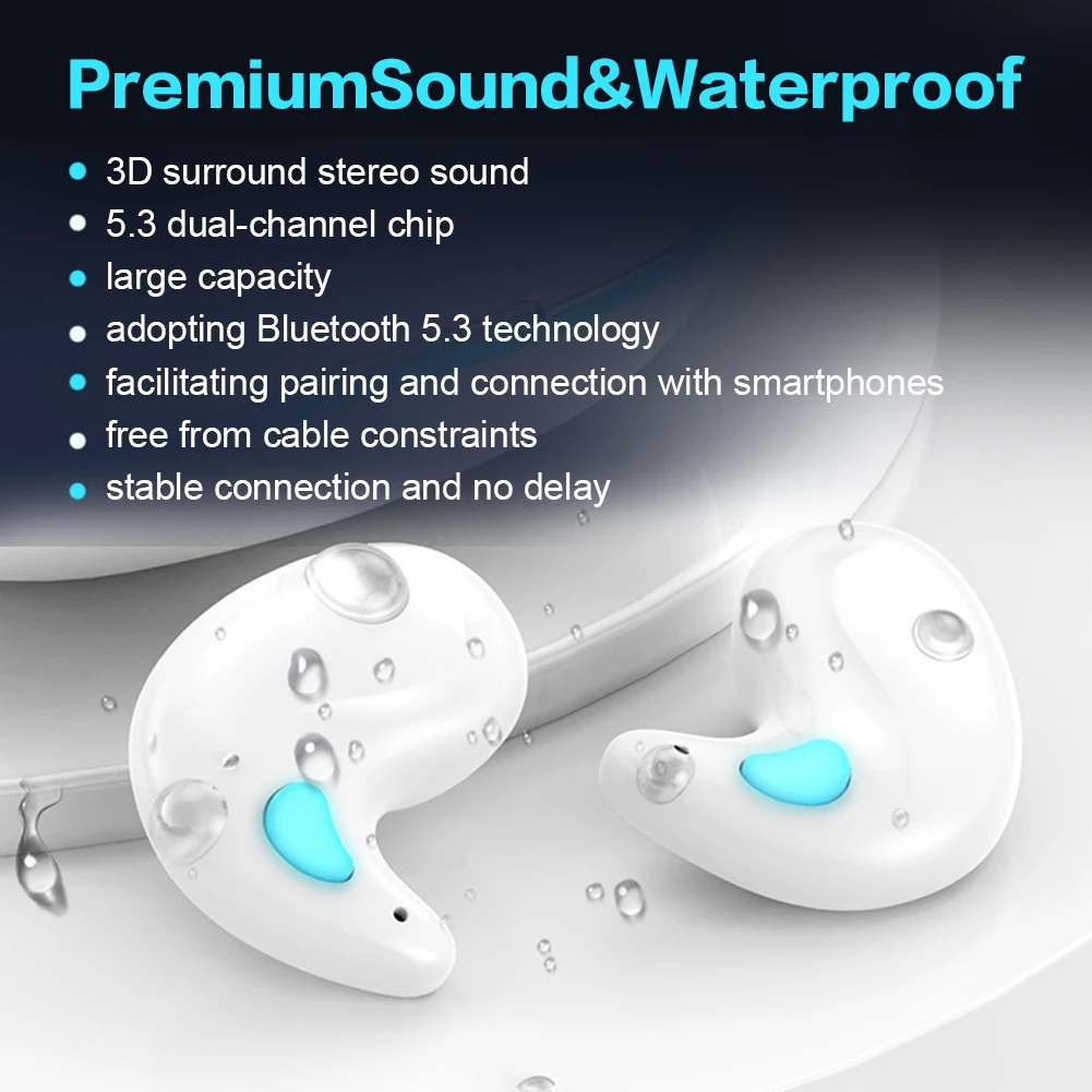 Bluetooth-Compatible 5.3 Stereo Headphones with Charging Case Invisible Sleep Earphones for Running Fitness Learning Accessories 4