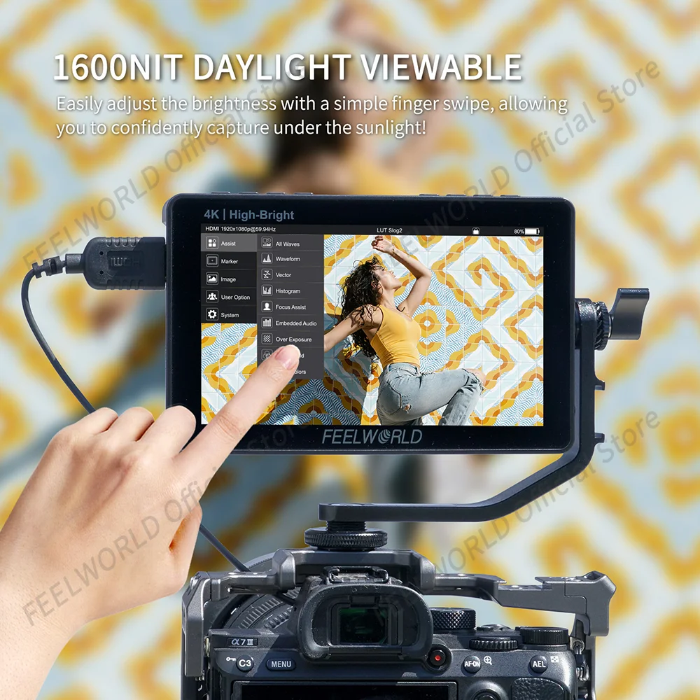 FEELWORLD F5 PROX 5.5 Inch 1600nit High Bright Full HD IPS Panel Touch Screen DSLR Camera Field Monitor 4K HDMI 3D LUTs for Rig