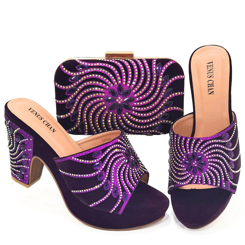 

doershow High Quality African Style Ladies Shoes And Bags Set Latest purple Italian Shoes And Bag Set For Party SJK1-24