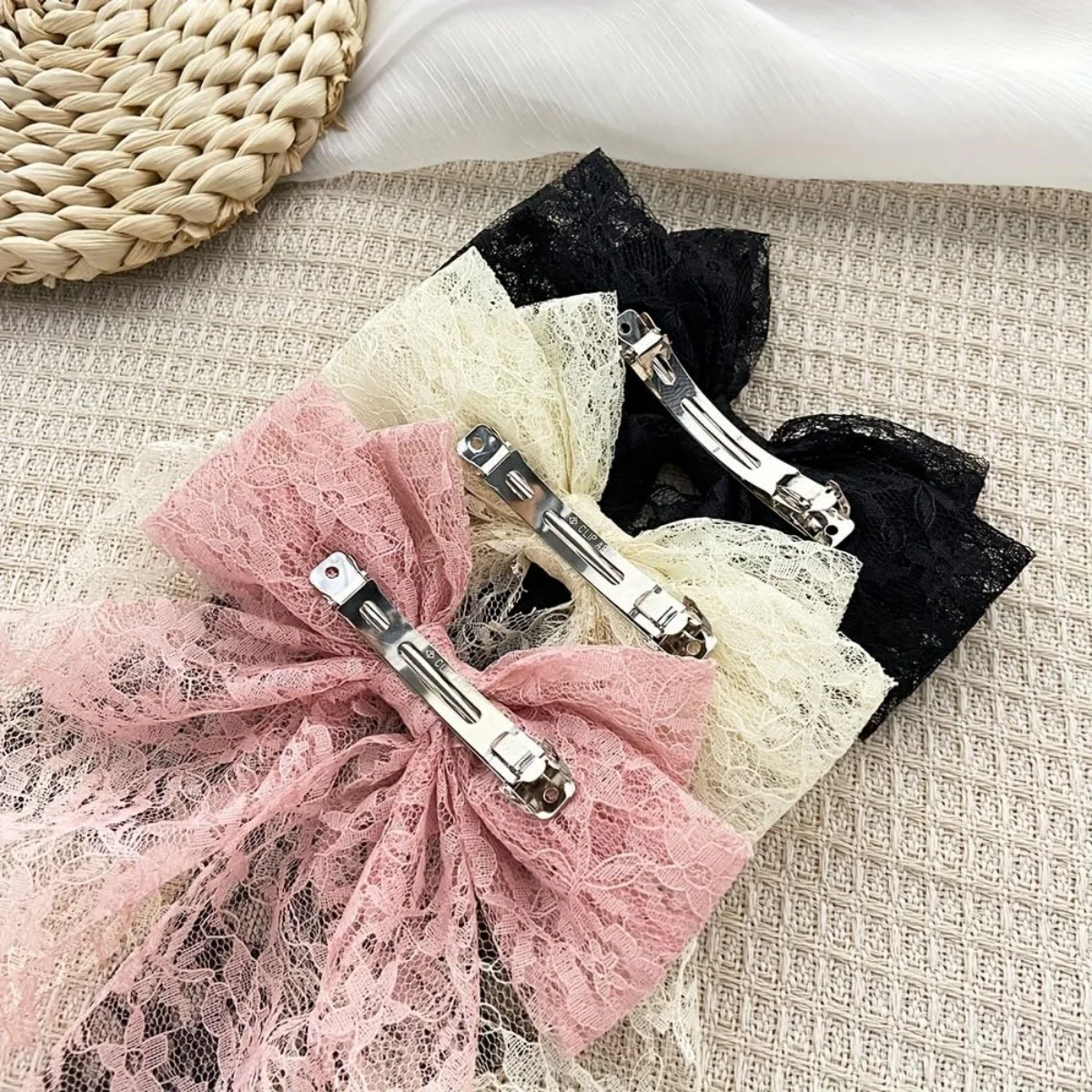 1PC Lace Bow Hair Clips Set, Valentine's Day Romantic Hair Accessories,Pink Black Beige Hairpins, Elegant Floral Lace Hair