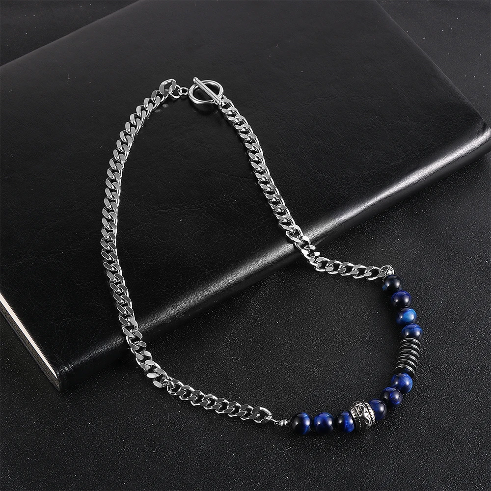Nabest 11 Style Various Materials Natural Stone Stainles Steel Necklacess 8mm Bead Punk Fashion Jewelry for Men Women