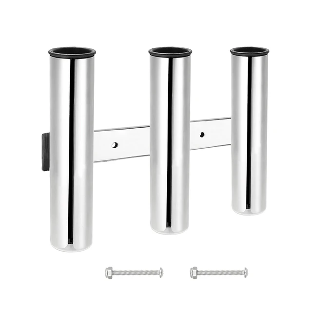 Stainless Steel 3 Tube Fishing Rod Holder PVC Pin Polished Pole Rack Sea  Boat Yacht Kayak Stand Accessories with 2 Screws