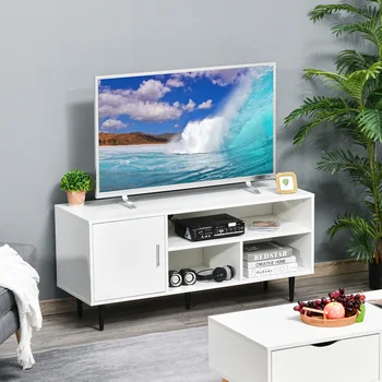 HOMCOM TV Stand Cabinet with Shelves and Cable Hole for Living Room, White