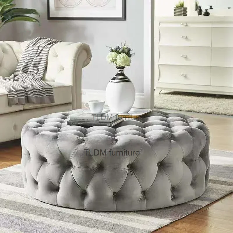 

Velvet Round Ottoman Luxury Sofa Living Room Furniture Modern Bedroom Floor Pouf Clothing Store Shoes-changing Soft Stool B