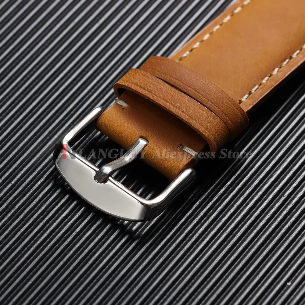 Vintage Dark Brown Cowhide Leather Watch Strap with Pins and Buckle - 20mm/22mm