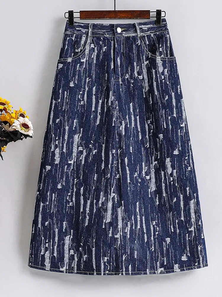 

High Waist Long Skirts Women New Arrival 2023 Spring Vintage Style All-match Loose Denim Female Elegant A-line Skirt B2264
