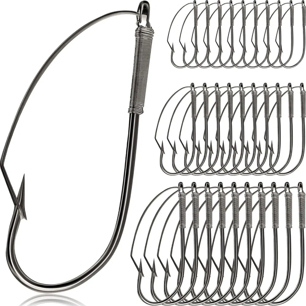 20pcs New Weedless Barbed Wacky Rig Hook High Carbon Steel Fishhooks Fishing Hook with Box Single Hook Fly Hook