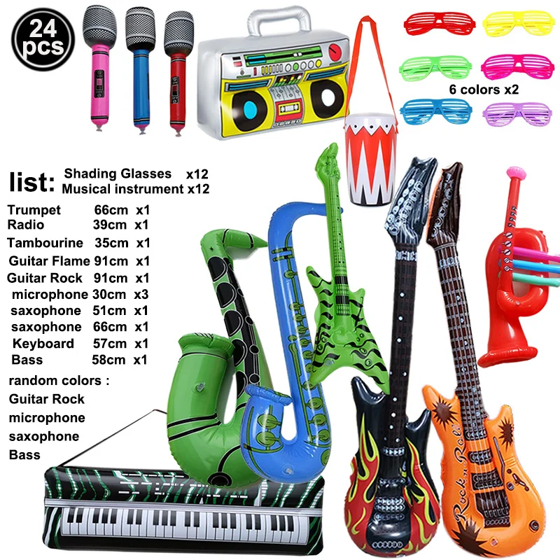 Inflatable Rock Star Toy Balloons Set Inflatable Guitar Piano Party Props for Concert Theme 80s Party Ballon Decorations Favors