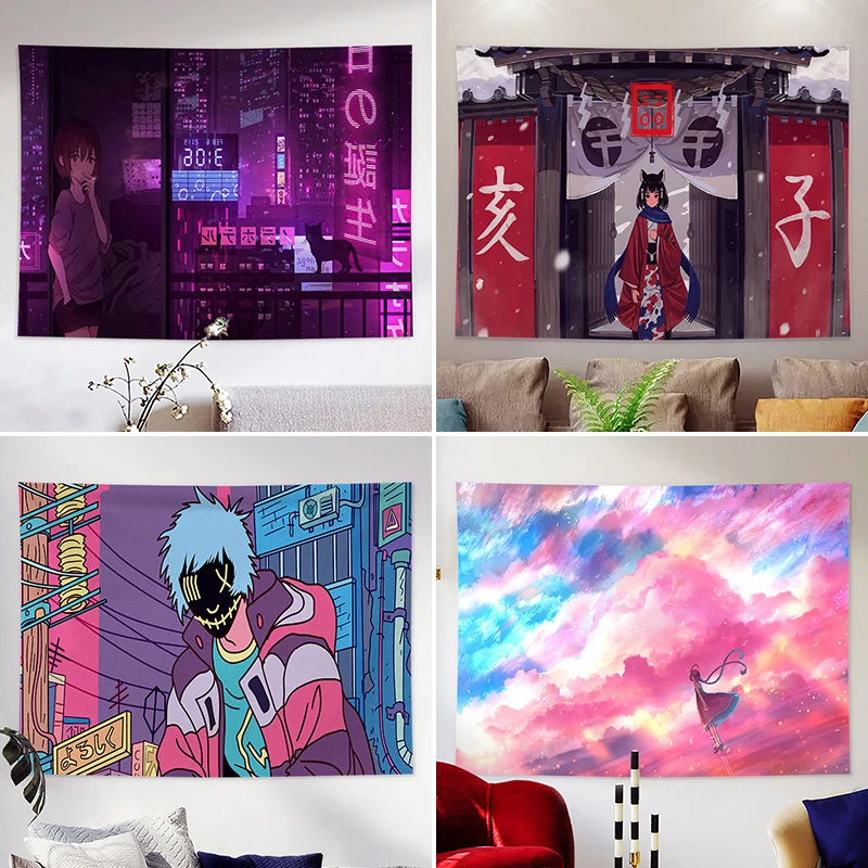 Japanese Ins Kawaii Room Decor Anime Print Tapestry Wall Hanging Aesthetic Room Decor Mural Aesthetic Wall Tapestry