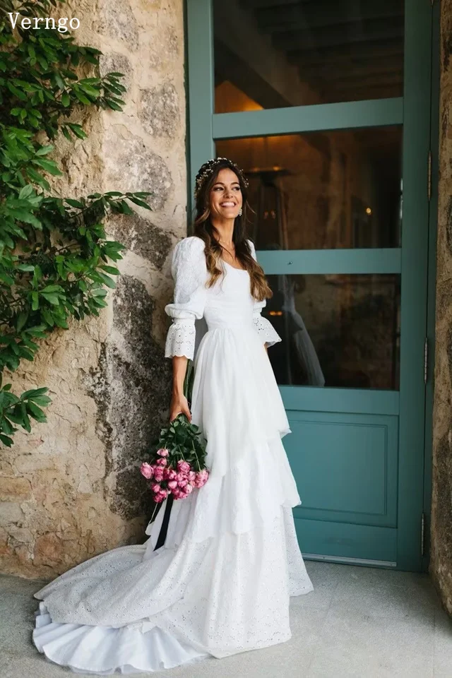 Boho Beach Wedding Dress Verngo Boho Wedding Dress - Off Shoulder Satin Gown  With Lace Train Beachy Wedding Dress