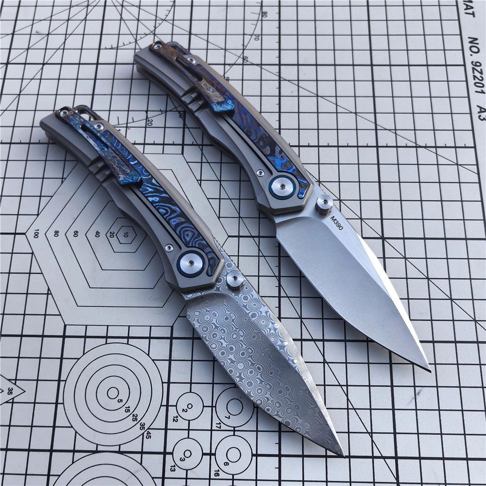 M390 Steel Folding Knife Titanium Alloy Handle Bearing System Outdoor Survival Hunting Knife Camping Hiking Defense Tool 2