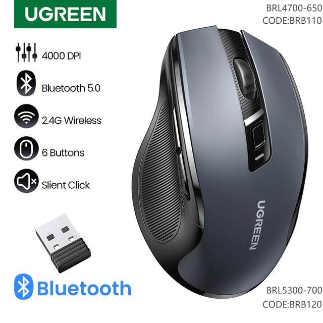 Mouse sem fio Bluetooth 5.0 mouse ergonomic 4000dpi 6 botões ,  mouse para macbook tablet laptops computer pc 2.4g.