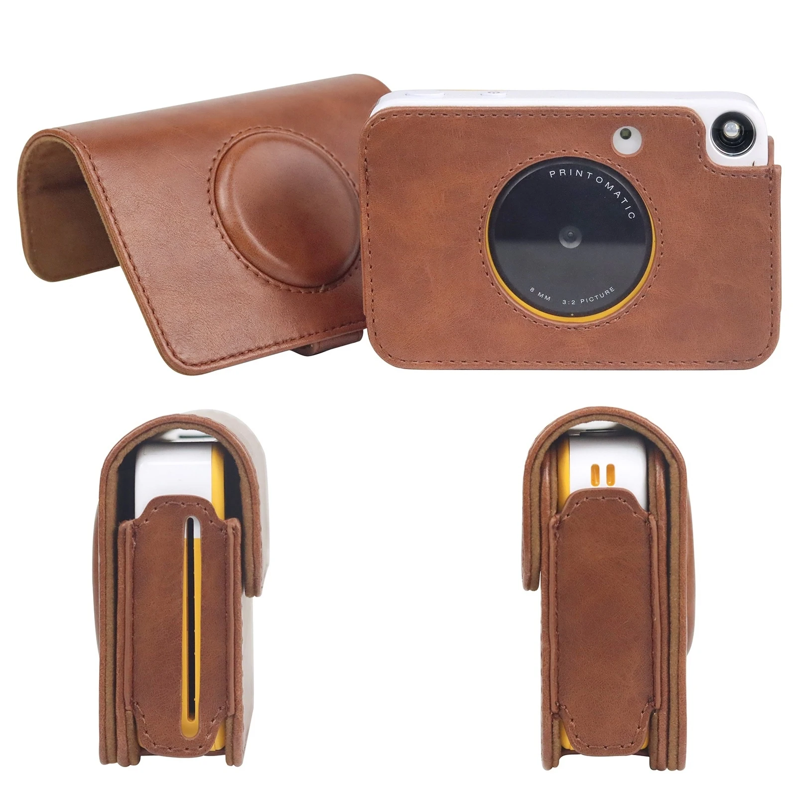 MUZIRI KINOKOO Étui Cuir PU Pour Kodak Printomatic - Housse De Protection 2 En 1 Marron Avec Ceinture