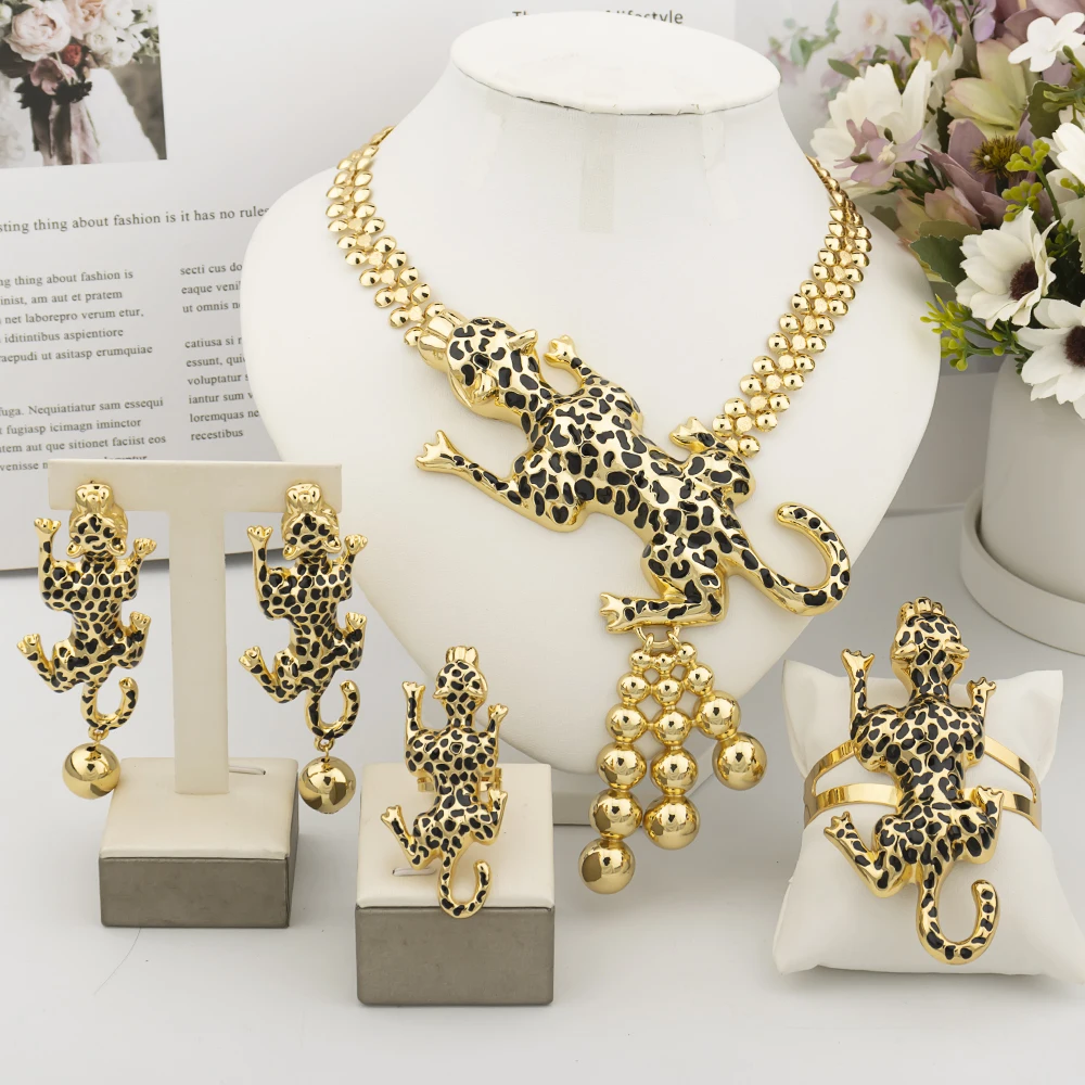 Necklace Earrings Bracelet Rings Set | Sets | Set Leopard Necklace - Jewelry - Aliexpress