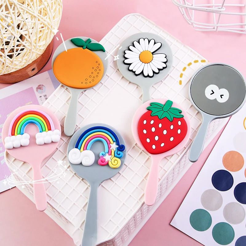 

GU307 Cute Mini Handheld Cosmetic Mirror Dressing Salon Barbers Beauty Hair Hairdressers Cartoon Decorative Mirror with Handl