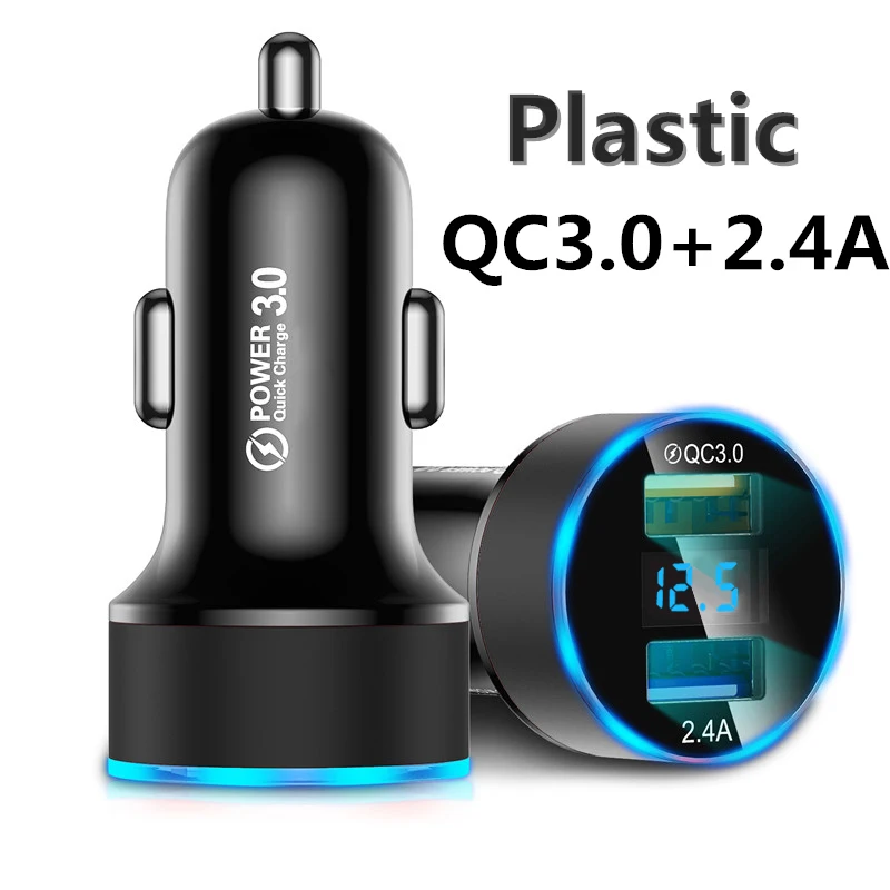 Metal QC 3.0 Dual USB Car Charger Quick Charge 3.0 Fast Charging For iPhone Xiaomi Huawei Samsung Auto Digital LED Display 65 watt charger Chargers