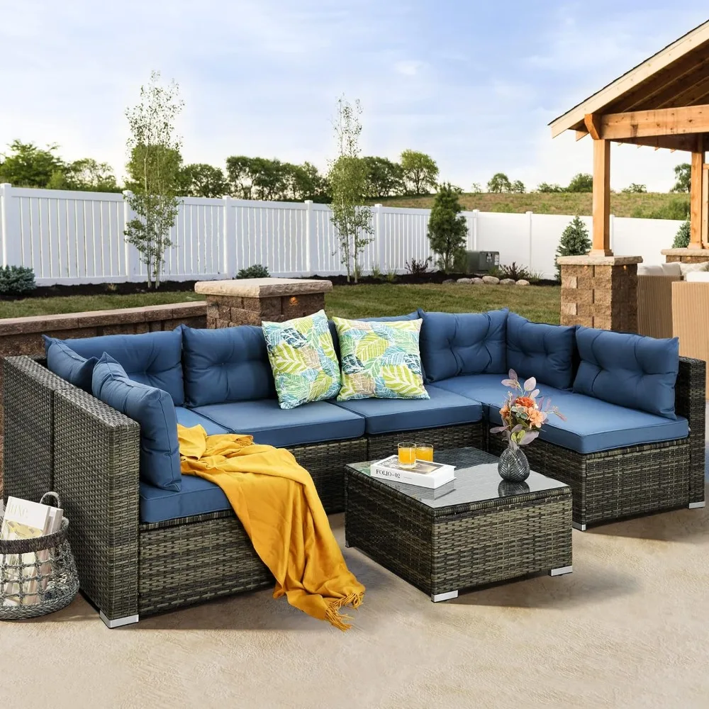 

7 Pieces Patio Furniture Set,All-Weather Outdoor Conversation Set,Wicker Outside Sectional Sofa Couch with Table and Cushions.