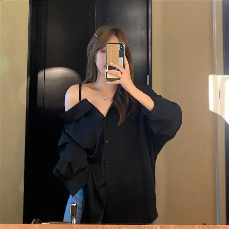 Shirts Women Design Pure Color Off Shoulder Autumn Camisas Single Breasted New Arrival Office Casual Popular Cozy Chic Preppy