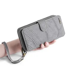Vintage - Style Leather Phone Wallet with Card Slot & Magnetic Closure - iPhone 14 (Gray)