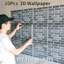 

10Pcs 3D Self-adhesive Brick Sticker Living Room Background Wall Modern Luxury Decor Bathroom Waterproof DIY PVC Tile Wallpaper